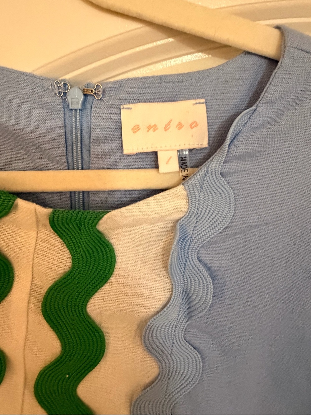 entro Light Blue Midi Dress with White and Green Trim - Picture 2 of 2